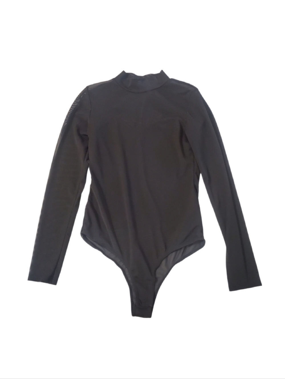 Shinestar Black Long Sleeve Mesh Detail Mock Neck Bodysuit‎ Small